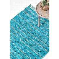 Eco Recycled Leather Sparkle Rugs Gold Turquoise Blue or Silver Natural Cream
