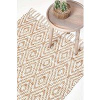 HOMESCAPES Geometric Rug Handwoven Natural Hemp Chindi Rug ‘Sierra’ Diamond Pattern Rug, 160 x 230 cm