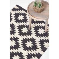HOMESCAPES Zurich Black & White Handwoven Kilim Rug for Living Room Geometric Pattern 100% Cotton Rug, 120 x 170 cm