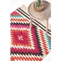 Handmade Cotton & Wool Kilim Rugs Runner Multi Coloured Geometric Diamond Carpet