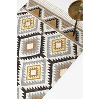 Handmade Cotton & Wool Kilim Rugs Runner Multi Coloured Geometric Diamond Carpet