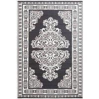 Black & White Geometric and Motif Pattern Reversible Plastic Woven Outdoor Rug