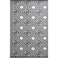 Black & White Geometric and Motif Pattern Reversible Plastic Woven Outdoor Rug