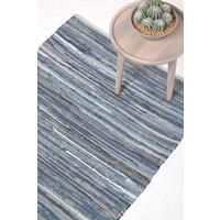 HOMESCAPES 100% Recycled Blue Denim Chindi Rug Handmade Eco Friendly Real Denim Striped Rug, 70 x 120 cm
