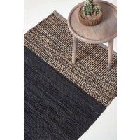 Homescapes Recycled Leather Handwoven Herringbone Rug in Black | Size: 150cm x 240cm
