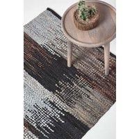 Black, Grey & Brown Handwoven Cutshuttle Design Eco Friendly Real Leather Rug