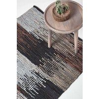 Black, Grey & Brown Handwoven Cutshuttle Design Eco Friendly Real Leather Rug