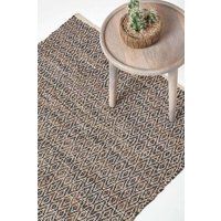 Homescapes Real Leather Handwoven Diamond Pattern Rug in Brown | Size: 120cm x 180cm