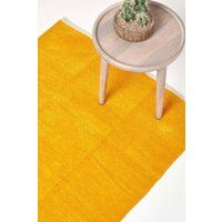 HOMESCAPES Mustard Yellow Rug 100% Cotton Plain Modern Reversible Chenille Floor Mat with Natural Colour Trim Anti Shedding Soft Touch Washable, Extra Large, 110 x 170 cm (43" x 67")