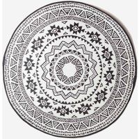HOMESCAPES Outdoor Round Rug for Garden Patios - Luxury Black & White Mosaic Design - Waterproof Circular Rug - Reversible Recycled Plastic Carpet Mat - for Picnics Camping Backyard, 180 cm, Seamless