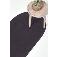HOMESCAPES Black Handmade Braided Oval Hallway Runner & Living Room Woven Cotton Large Rug, 66 x 200 cm