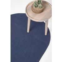 HOMESCAPES Navy Blue Handmade Braided Oval Rug For Bedroom & Living Room Reversible Woven Cotton Small Rug, 50 x 80 cm
