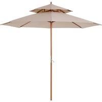 2.7 m Double Tier Outdoor Patio Garden Sun Umbrella Sunshade Wooden Parasol
