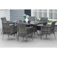6 Seater Rattan Indoor Or Outdoor Conservatory Dining Set In Grey, Brown, Black