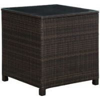 Outsunny Side Table Furniture Tempered Glass Garden Patio Wicker Brown