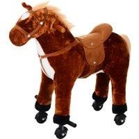 HOMCOM Child Boys Walking Horse Riding Toy Plush Walk Pony Wheels w/ Sound Brown