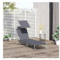 Reclining Sun Lounger Chair Folding Recliner Garden Adjustable Patio W/ Sunshade