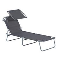 Outsunny Folding Chair Sun Lounger Recliner Seat Sunshade Garden Outdoor Grey