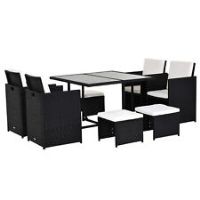 Outsunny Rattan Furniture Set Wicker Weave Patio Dining Table Seat Mixed Black