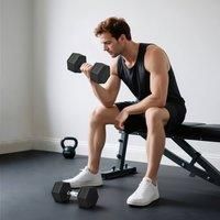 HOMCOM 20KG Single Rubber Hex Dumbbell Portable Hand Weights Dumbbell Home Gym Workout Fitness Hand Dumbbell