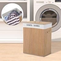 HOMCOM 100L Collapsible Bamboo Laundry Hamper Organizer Clothes Washing Basket Bin Storage Box w/Lid Removable Lining 52x32x63cm