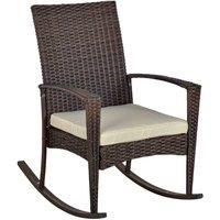 Outsunny Rattan Rocking Chair Rocker Garden Furniture Seater Patio Bistro Relaxer Outdoor Wicker Weave with Cushion - Brown