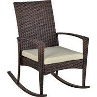 Outsunny Rattan Rocking Chair Rocker Garden Furniture Seater Patio Bistro Relaxer Outdoor Wicker Weave with Cushion - Brown