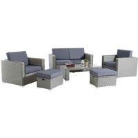 Outsunny 6pc Garden Furniture Set Rattan Sofa Outdoor Wicker Table Ottoman Stool