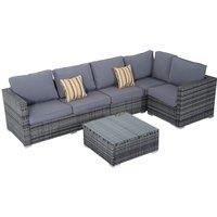 4 PCs Rattan Furniture Set Sofa Chair Seat Wicker Coffee Table Aluminum Grey