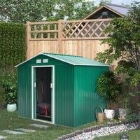 Outsunny Lockable Garden Shed Large Patio Tool Metal Storage Building Foundation Sheds Box Outdoor Furniture (9 x 6 FT, Green)