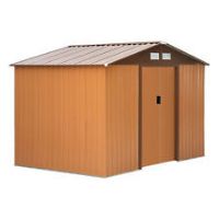 Outsunny 9x6ft Garden Shed Outdoor Foundation Storage Unit Metal Tool Box Khaki