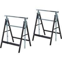 HOMCOM Set Of 2 Steel Saw Horses Telescopic Builders Work Bench Folding Black