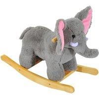 Kids Toy Rocking Horse Wood Plush Handle Ride on Animal Wooden Riding Traditional Rocker Gift w/ 32 nursery rhymes (Grey Elephant) - Homcom