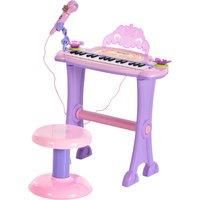 HOMCOM Mini Electronic Organ Piano W/Microphone and Stool-Purple/Pink