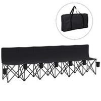 Outsunny 6 Seat Folding Bench Multi Deck Chair Cup Holder Camping Steel Black