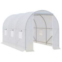Outsunny 3.5 x 2 x 2 m Large Galvanized Steel Frame Outdoor Poly Tunnel Garden Walk-In Patio Greenhouse - White