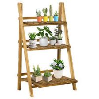 Outsunny Flower Stand 3 Tier Ladder Fold Shelf Herb Holder Display Wood