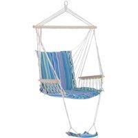 Outsunny Outdoor Hammock Hanging Rope Chair Garden Yard Patio Swing Seat Wooden w/Footrest Armrest Cotton Cloth (Blue)