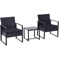 3 Pieces Rattan Dining Set Patio Bistro Table Chair Conversation Set w/ Cushion