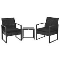 Outsunny 3 Pieces Rattan Patio Bistro Set 2 Chairs Coffee Side Table Wicker