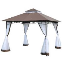 Outsunny Garden Gazebo Wedding Canopy Shelter Mesh Squre Party Brown 3 x 3m