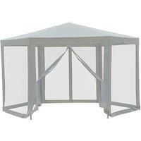 Outsunny 4M Netting Gazebo Hexagon Tent Patio Canopy Outdoor Shelter Party Activities Shade Resistant (Creamy White)
