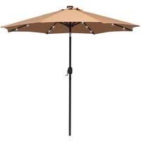 Outsunny 2.7m Patio Garden Umbrella Outdoor Parasol with Tilt Crank and 24 LEDs Lights (Brown)