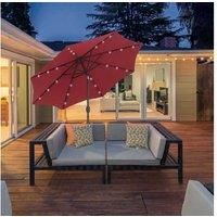 Outsunny 2.7m Patio Garden Umbrella Outdoor Parasol with Hand Crank w/ 24 LEDs Lights (Red)