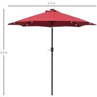 Outsunny 2.7m Patio Garden Umbrella Outdoor Parasol with Hand Crank w/ 24 LEDs Lights (Red)