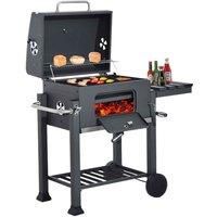 Outsunny Charcoal Grill BBQ Trolley Backyard Garden Smoker Barbecue w/Shelf Side Table Wheels Built-in Thermometer