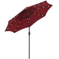 Outsunny Garden Parasol Outdoor Tilt Sun Umbrella LED Light Hand Crank Red