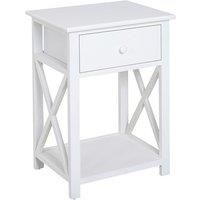 HOMCOM Traditional Accent End Table With 1 Drawer,X Bar, Bottom Storage Shelf