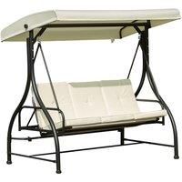Outsunny 3 Seater Canopy Swing Chair Porch Hammock Heavy Duty 2 in 1 Garden Bench Lounger Bed with Metal Frame - White