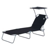 Outsunny 2PC Recliner Outdoor Sun Lounger Height Adjustable w/ Top Canopy Cover